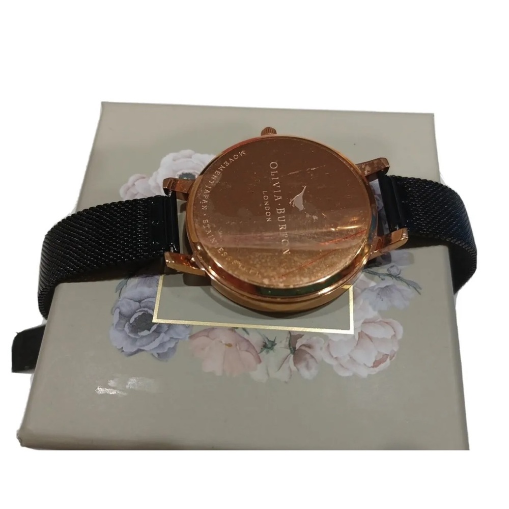Olivia Burton Big Gray Rose gold black Mesh Women's Watch - Picture 3 of 6